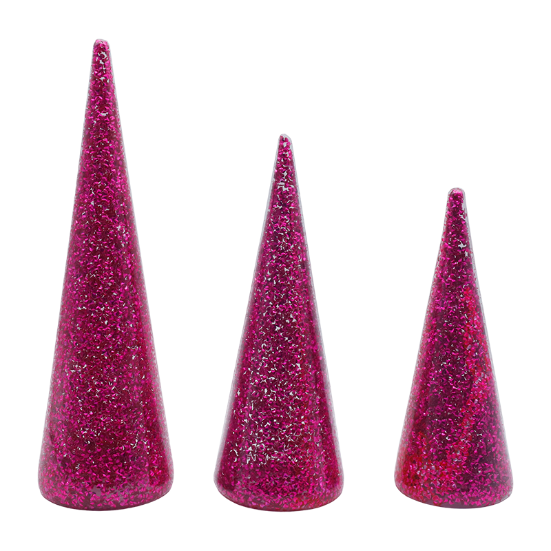 8×20/9×25/10×30 cm 3-osainen kimalteleva lasinen joulukuusisarja sisäänrakennetuilla LED-valoilla