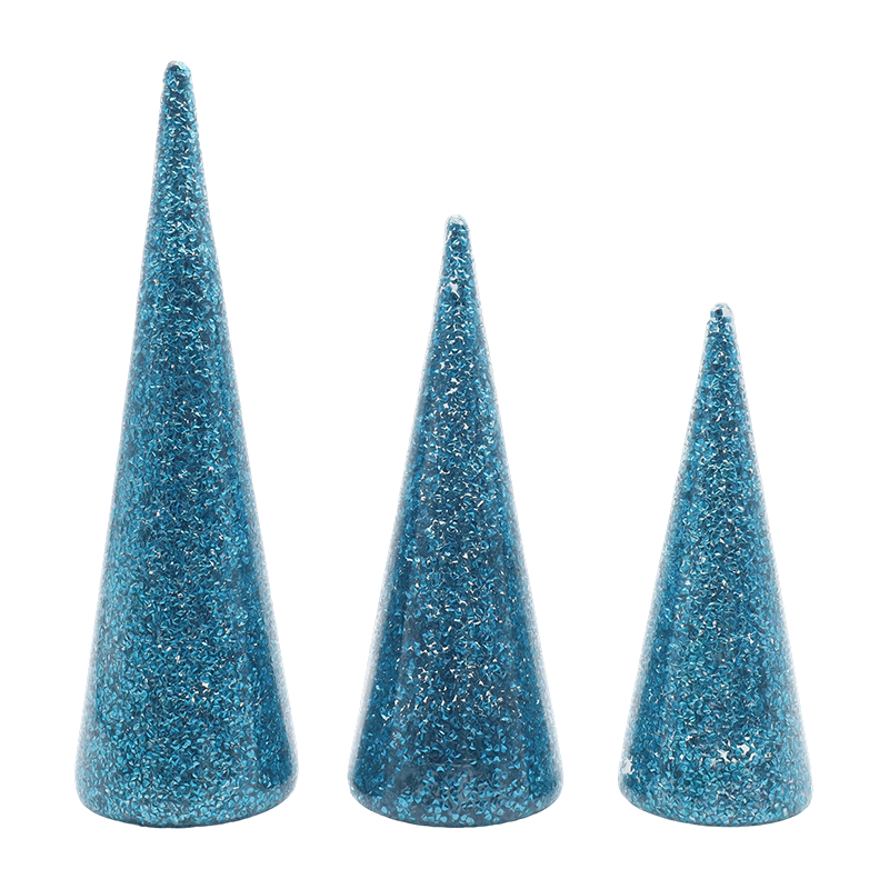8×20/9×25/10×30 cm 3-osainen kimalteleva lasinen joulukuusisarja sisäänrakennetuilla LED-valoilla