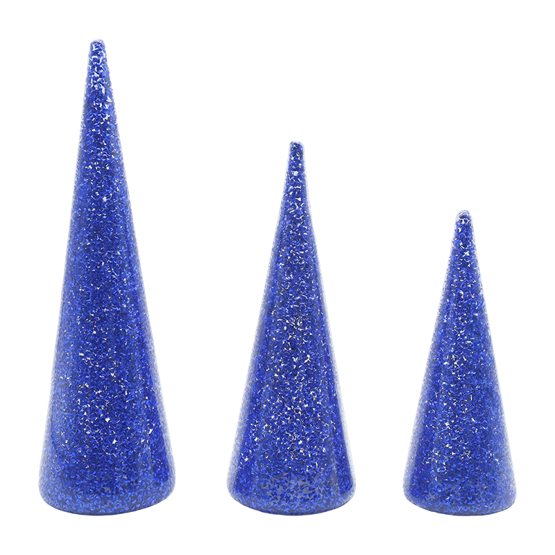 8×20/9×25/10×30 cm 3-osainen kimalteleva lasinen joulukuusisarja sisäänrakennetuilla LED-valoilla