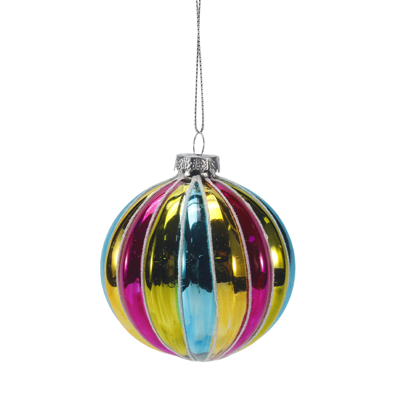 8 cm Retro Rainbow Stripe -jouluinen lasipallokoristeet (yksittäinen / 4 kpl sarja)