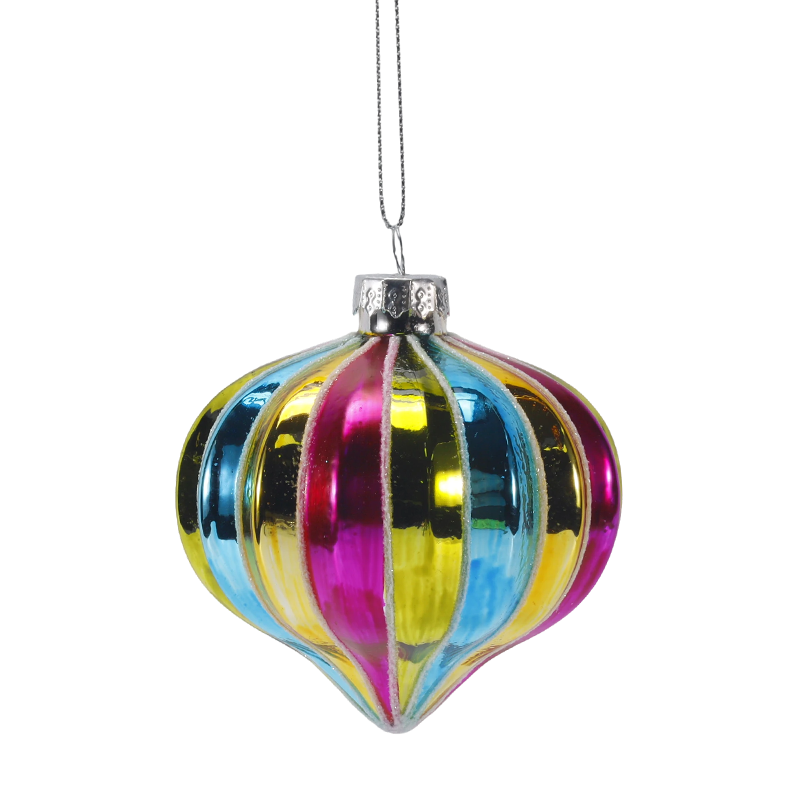 8 cm Retro Rainbow Stripe -jouluinen lasipallokoristeet (yksittäinen / 4 kpl sarja)