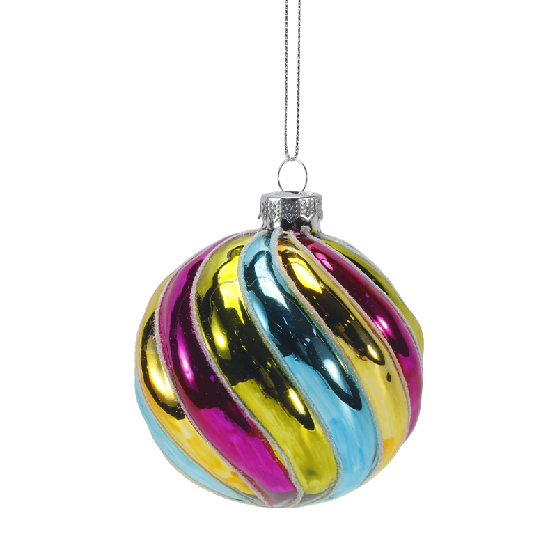 8 cm Retro Rainbow Stripe -jouluinen lasipallokoristeet (yksittäinen / 4 kpl sarja)