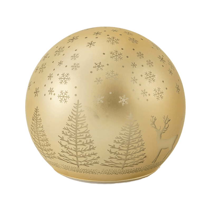 Golden Forest Scene -LED-pallo / punavalkoinen raita -ornamentti-LED-pallo (LED:llä)