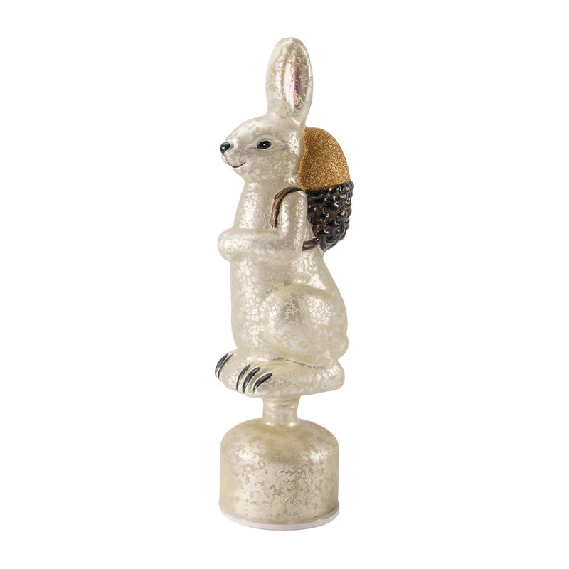 Vintage Mercury Glass Rabbit -hahmo (hopea / antiikkivalkoinen viimeistely)