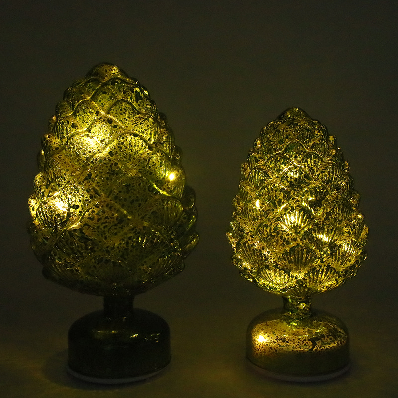 15×28 cm & 11×22 cm Pinecone joulun pyörivä lasinen LED-pöytäkoristelu