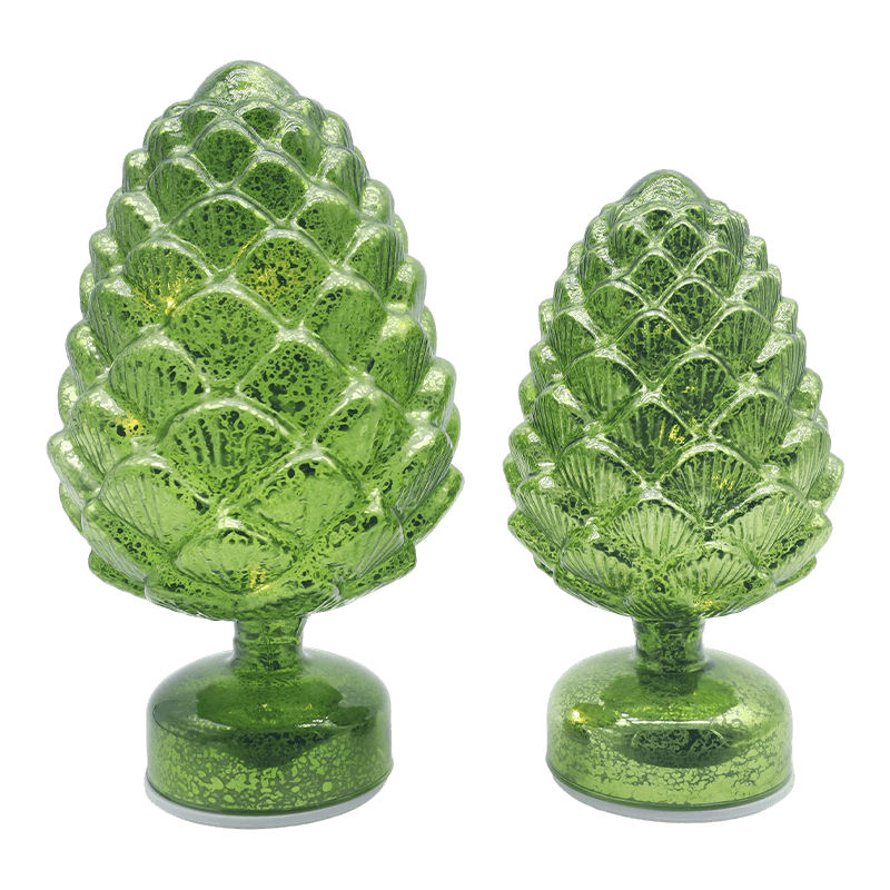 15×28 cm & 11×22 cm Pinecone joulun pyörivä lasinen LED-pöytäkoristelu