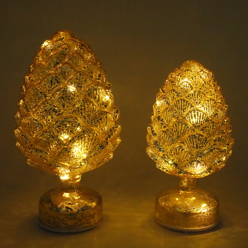15×28 cm & 11×22 cm Pinecone joulun pyörivä lasinen LED-pöytäkoristelu