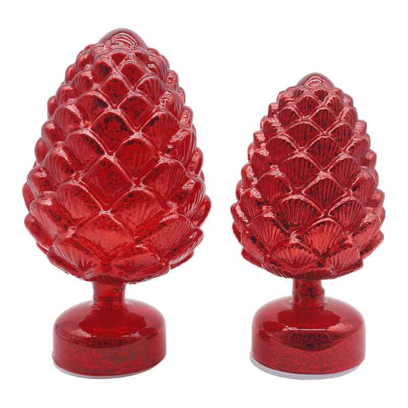 15×28 cm & 11×22 cm Pinecone joulun pyörivä lasinen LED-pöytäkoristelu